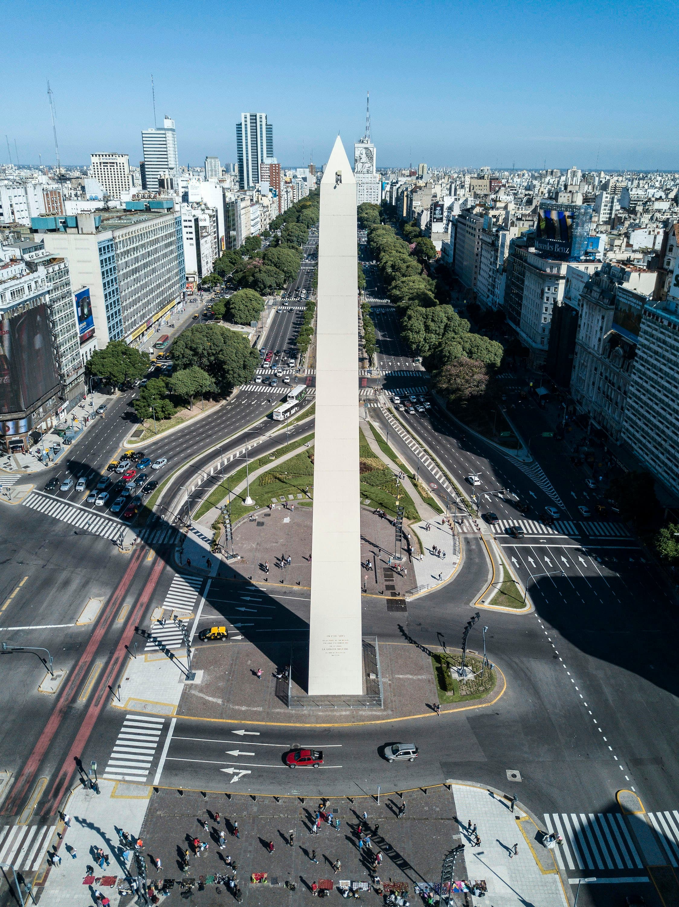 The Obelisco rising over Avenida 9 de Julio in Buenos Aires